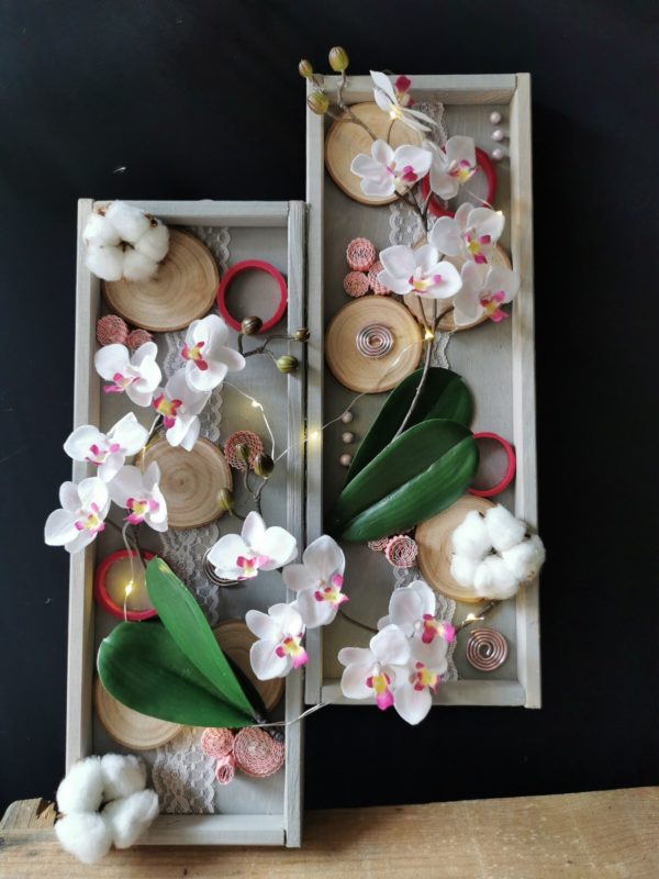 Double tableau intemporel vertical tons rose / gris et sa guirlande lumineuse