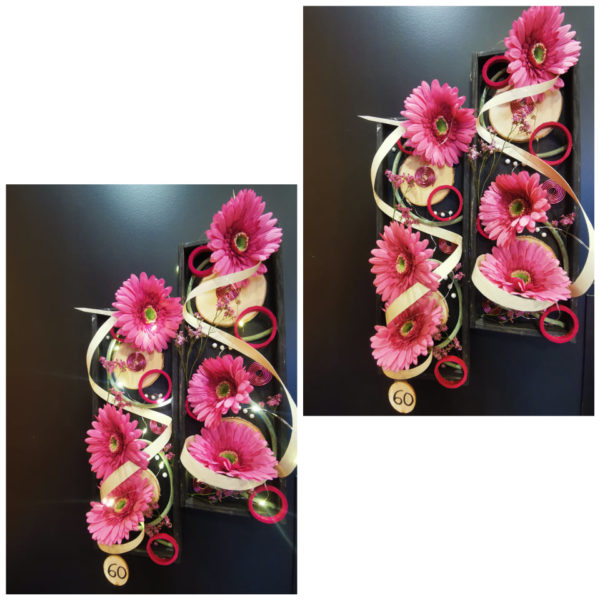 Double tableau intemporel vertical tons noir /rose fuschia et sa guirlande lumineuse