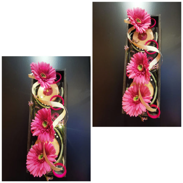 Tableau "solo" intemporel vertical tons noir / rose fuschia et sa guirlande lumineuse