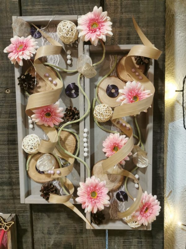 Double tableau intemporel vertical tons Rose / Gris et sa guirlande lumineuse