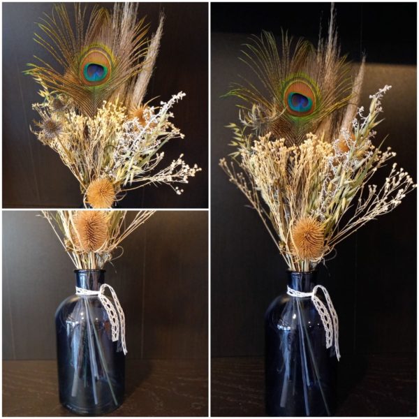 Bouquet de fleurs séchées bleu et blanc