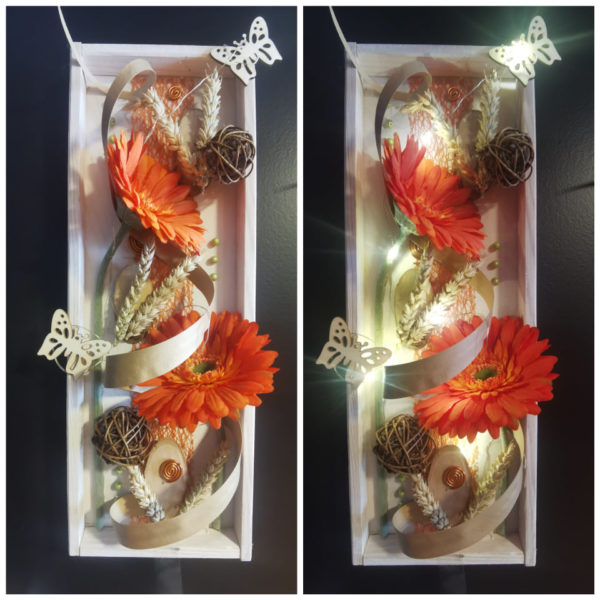 Tableau "solo" intemporel vertical tons Orange/blanc et sa guirlande lumineuse