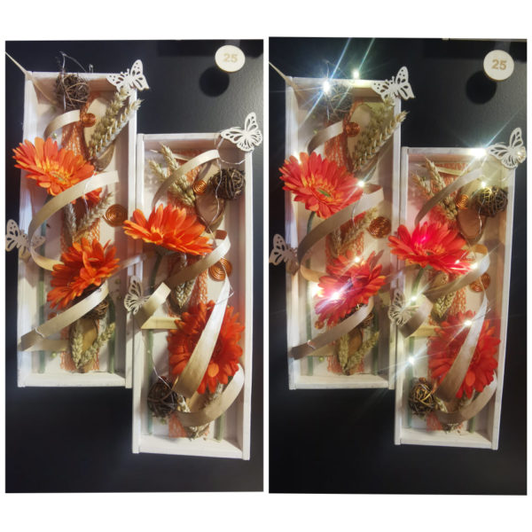 Double tableau intemporel vertical tons orange / blanc / marron et sa guirlande lumineuse