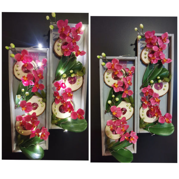 Double tableau intemporel vertical tons gris /rose/vert et sa guirlande lumineuse