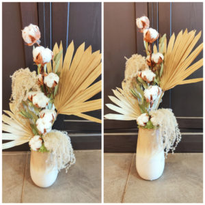 Composition de fleurs séchées dans vase céramique
