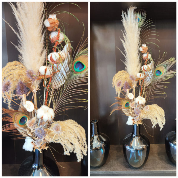 Composition de fleurs séchées dans dame Jeanne