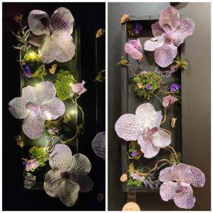 Tableau “solo” intemporel vertical tons noir / violet et sa guirlande lumineuse