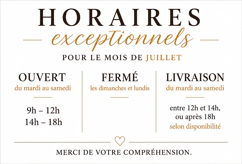 Nouveaux horaires pour le mois de juillet 2026